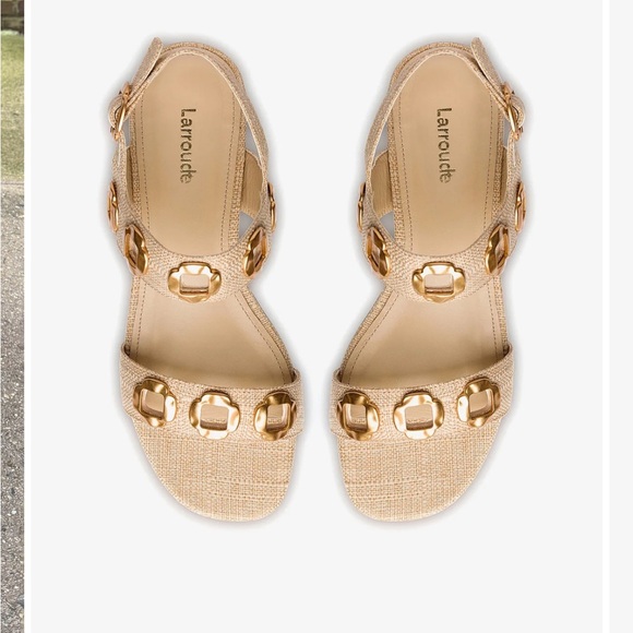 NWT Larroude Milan Flat tan sandals with gold accents - Picture 8 of 9